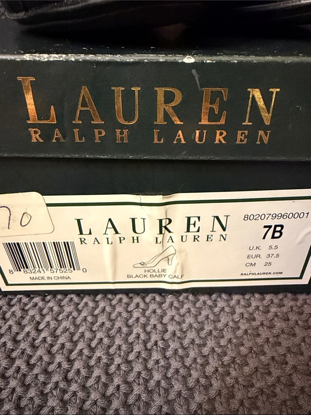 Lauren Ralph Lauren Black Leather Low Heel Pumps with Gold Accent
